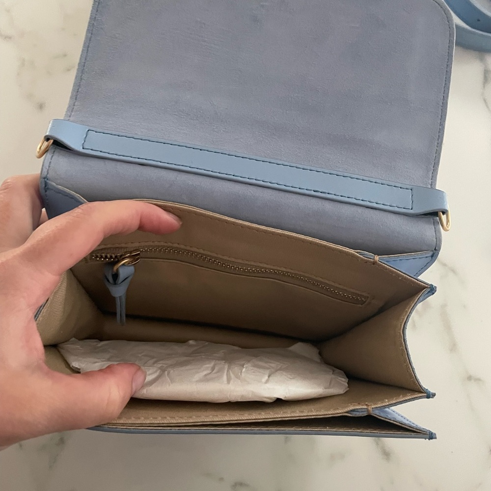 Frame Le Signature Mini Smooth Leather Crossbody Bag In Chambray Blue - Picture 3 of 9